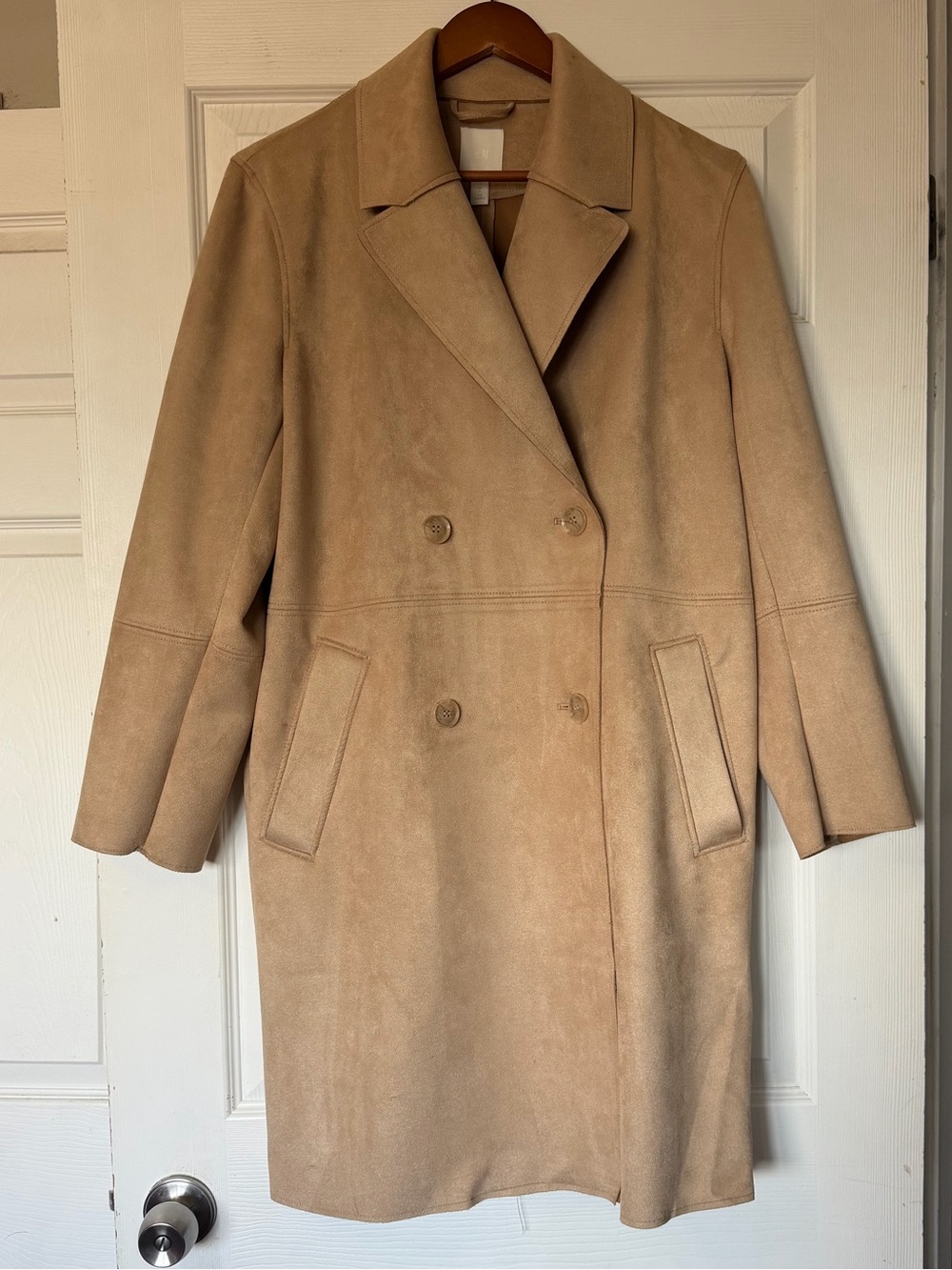 Double-Breasted Women's Faux Suede Tan Coat